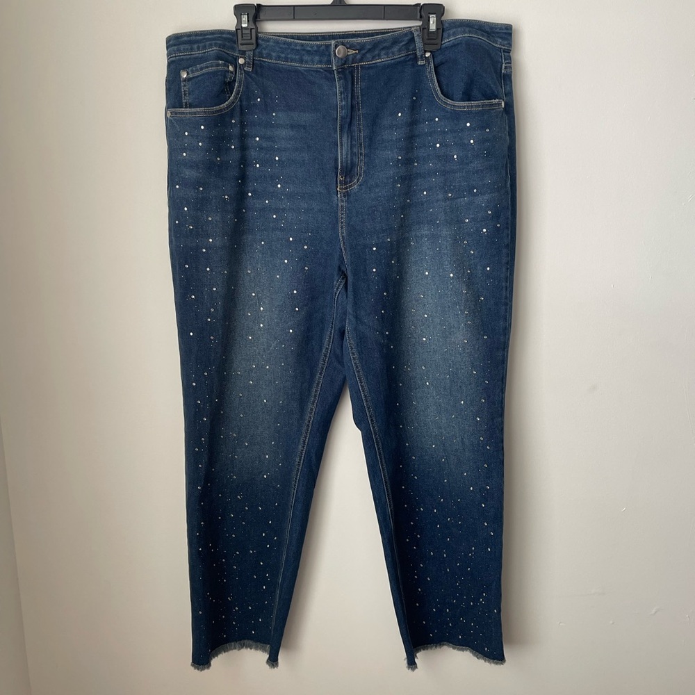 Versona Dark Blue Cropped Jeans with Sparkle Accents 18-S